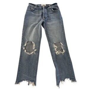 Free People We The Free Distressed Crop Wide Leg Jeans 26 High Rise Raw Hem